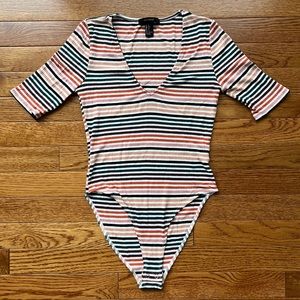 Midcentury Retro Striped V-neck Bodysuit